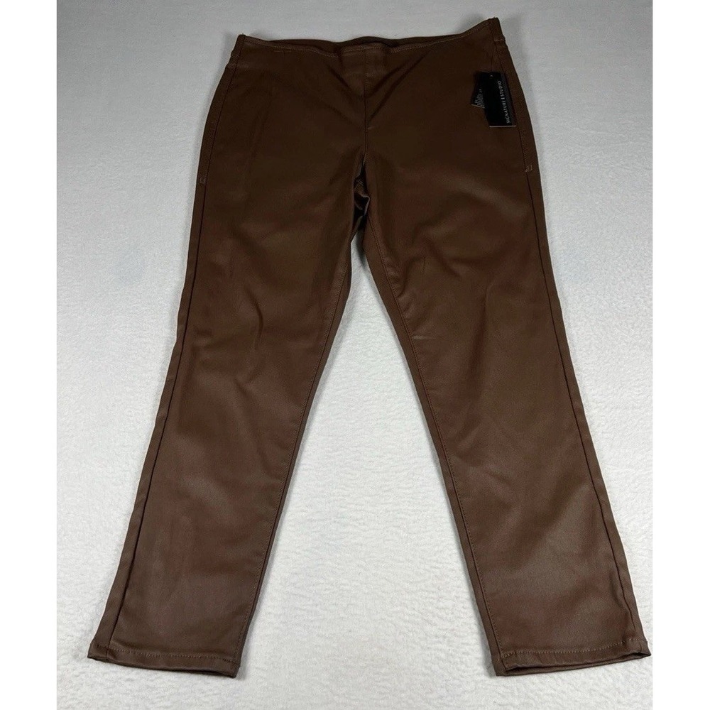 Signature Studio Women's 12 Brown Faux Leather Pull On Skinny Pants NWT Ankle